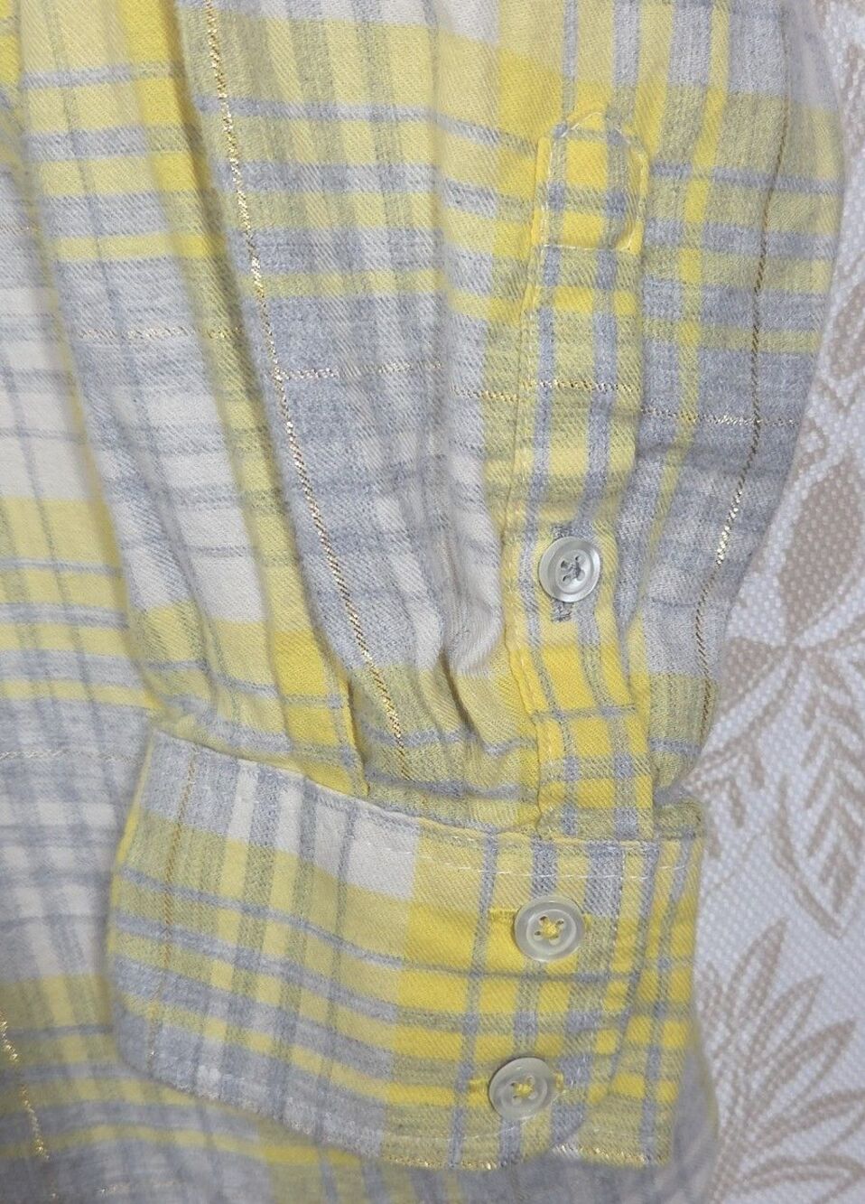 Talbots Cotton Flannel Button Front Shirt Yellow 1XP Plaid Silver Thread PETITE - Picture 8 of 9